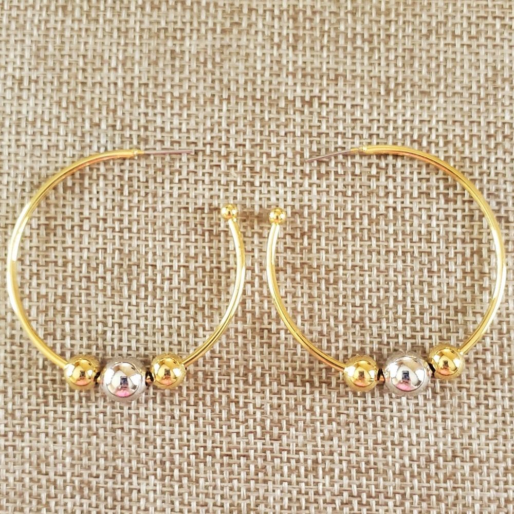 Premier Designs Classic Gold Hoops with Gold and Silver Beads